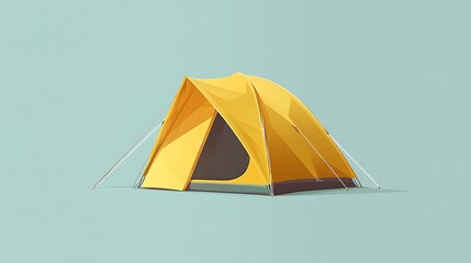 Isolated Yellow Camping Tent with Open Door on Light Blue Background