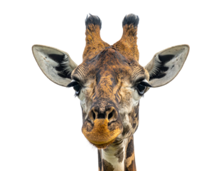 Giraffe headshot, dark background; focuses on facial features