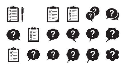 Vector Set of Black Glyph Icons for Checklists and Questions
