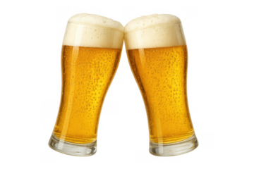 Two glasses of refreshing light beer clinking in a toast, celebrating success and friendship with drinks