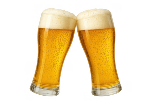 Two glasses of refreshing light beer clinking in a toast, celebrating success and friendship with drinks