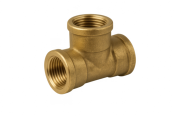 Brass plumbing tee fitting connecting pipes in a system