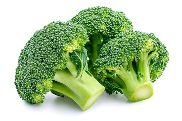 Three Fresh Green Broccoli Florets Grouped on White Background Ready For Cooking
