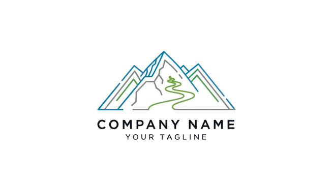 Modern geometric mountain and tree logo for company branding.
