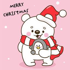 polar bear hug penguin kawaii christmas cartoon
