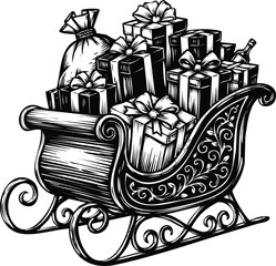 Sleigh full of gifts, engraving art design