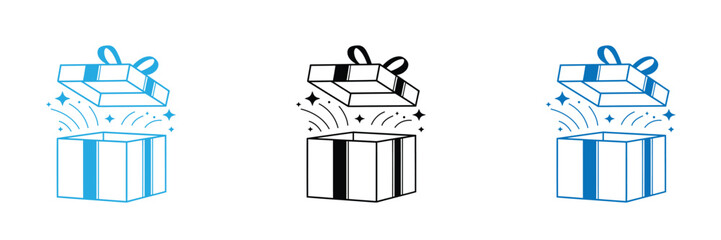 Gift box icons in Trendy Flat style. Gift boxes with ribbon icons Set. Gift box flat line silhouette set.Unwrap the excitement with this surprising gift box icon,editable stroke,