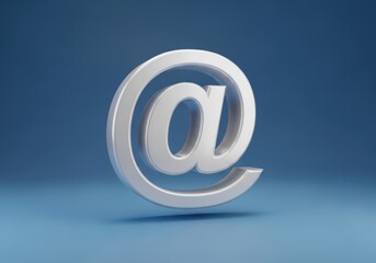 Glossy white at symbol renders floating against a smooth blue background