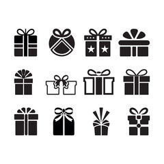 Black Color Gift Box Silhouette Vector Illustration, Solid White Background.