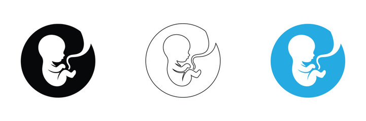 Newborn silhouette. Vector baby symbol black on white,Fetus silhouette in womb icon symbolizes new life and growth.editable stroke