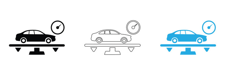 Car and money on scales icon, vector. Buying car concept flat style. Car price concept.Car on scale measuring weight for transport industry analysis.editable stroke