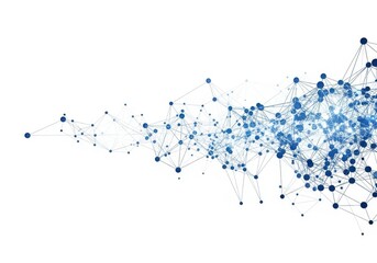 Abstract network of blue particles and connections on a white background