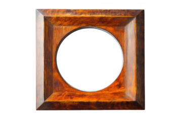Ornate wooden frame circular opening isolated on a transparent background