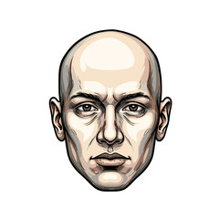Bald man with serious expression in a stylized illustration  