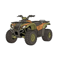 All-terrain vehicle in green and orange colors on white background  