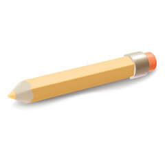 Yellow Wooden Pencil With Orange Eraser and Silver Ferrule Isolated on White Background with Soft Shadow