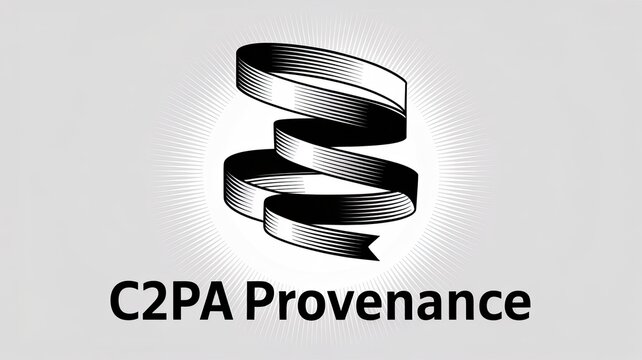Spiral Ribbon Design with Logo C2PA and Radiant Background