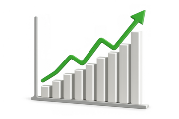 Bar chart showing business growth, increasing profits and financial success with an upward trend arrow