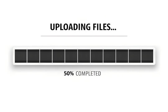Progress Bar: Loading Data: A digital progress bar illustrates a file upload process, highlighting the stage of completion in a clean, modern aesthetic.