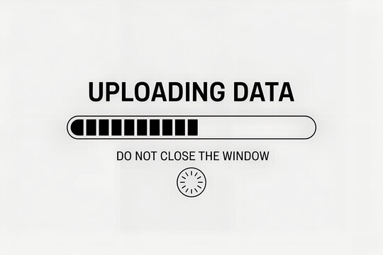 Data Uploading Progress: Minimalist graphic displays the progress of a data upload, using a loading bar to signify the active data transfer in progress.