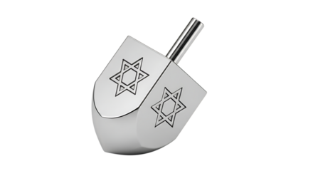 Silver Dreidel with Star of David Engravings on a Plain Background isolated on a transparent background