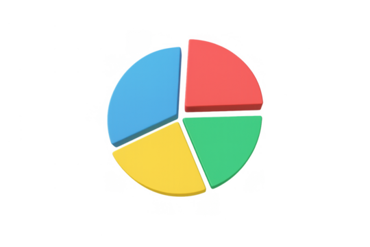 Analyzing business data with a 3d colorful pie chart showing financial statistics and market share, transparent background