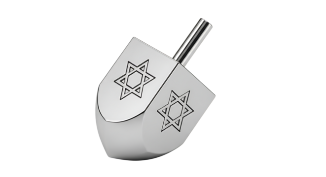 Silver Dreidel with Star of David Engravings on a Plain Background isolated on a transparent background