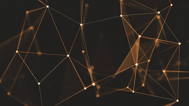 Abstract network of glowing orange lines and dots on dark background connection technology