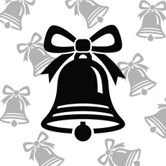 Illustration of a black bell with a bow, surrounded by gray bells.