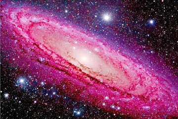 Fototapeta premium Spiraling galaxy shines in vibrant shades of pink and white