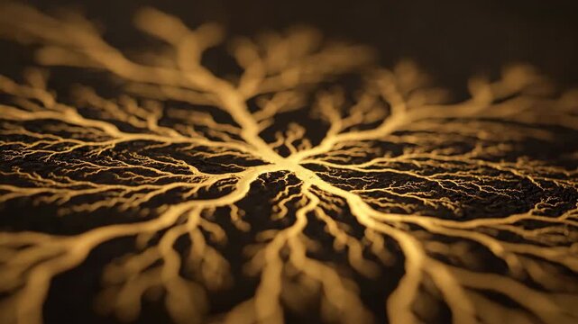 Seamlessly Looping Video of Intricate Abstract Gold Veins Growing and Spreading Organically websitebackground, intricate abstract gold veins, branching