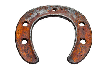Rusty horseshoe with nail holes isolated on a transparent background