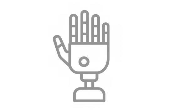 Robotic hand outline icon symbolizing artificial intelligence, tech, and future. Transparent background vector