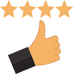 Five star rating thumbs up gesture representing excellent quality and customer satisfaction vector