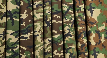 A detailed closeup of green and brown camouflage army fabric pattern, sharp textile texture and stitching visible, ultra realistic, 8k resolution
