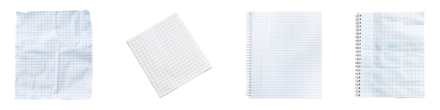 A collection of graph paper sheets including spiral bound notebooks loose leaf