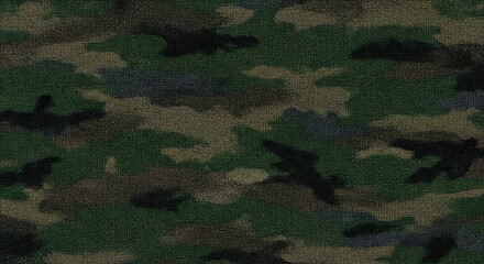 A detailed closeup of green and brown camouflage army fabric pattern, sharp textile texture and stitching visible, ultra realistic, 8k resolution
