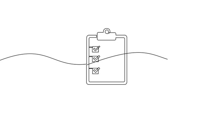 Continuous line drawing of a checklist with checkmarks