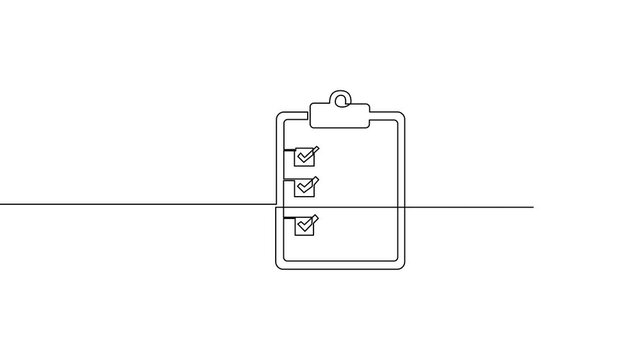 Continuous line drawing of clipboard with checkmarks