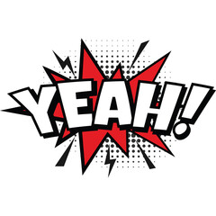 YEAH Comic Book Speech Bubble Explosion with Red and Black Halftone Dots and White Text Explosion Effect