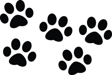 Set of five black paw prints decorative element for pet lovers and animal enthusiasts vector