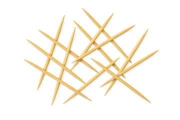 Wooden toothpicks scattered, forming abstract pattern, creating chaotic concept, transparent background