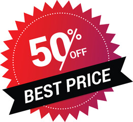 Modern sale discount price tag vector. 50 percent off sale tag, vintage badge, starburst badge. Starburst sunburst badge discount tag