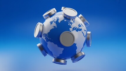 Global finance concept with coins around the earth