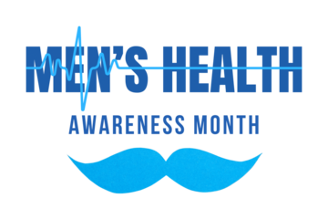 Design with blue mustache and heartbeat line, isolated, PNG