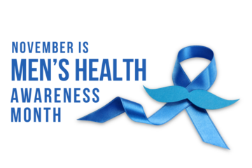 Blue ribbon and mustache for men's health, isolated, PNG