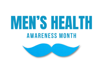 Bold blue text promotes men's health awareness, isolated, PNG