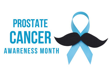Health awareness: blue ribbon and black mustache, isolated, PNG
