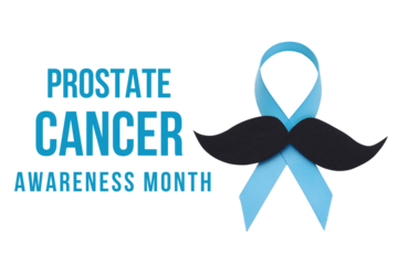 Health awareness: blue ribbon and black mustache, isolated, PNG
