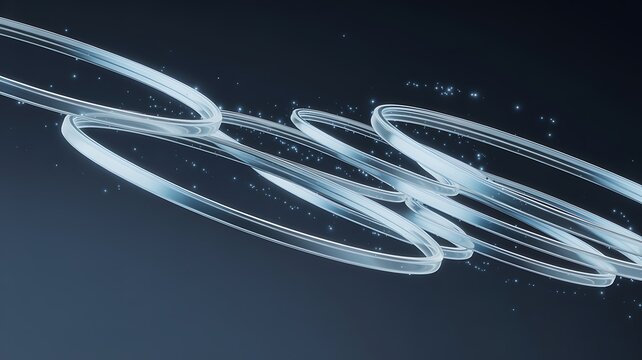 Abstract Light Trails and Circular Geometric Shapes Creating a Dynamic Visual Graphic Display on Dark Background